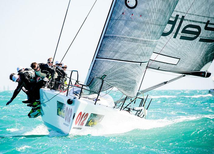 Delta, a Melges 32 owned by Dalton DeVos, during competition at Quantum Key West Race Week in Key West, FL.